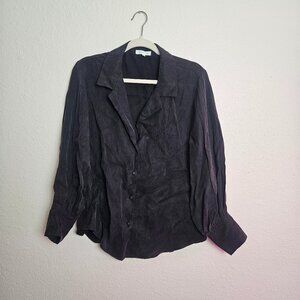 Little lies silky fabric button down black / charcoal blouse medium. Gorgeous fi